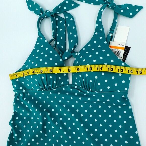 Polka Dot Tankini Swimsuit Womens Small Emerald Push Up Bathing Suit Cruise - Picture 13 of 16